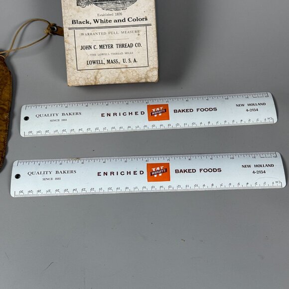 Meyer Threads Box Set W/Vintage Leather Pouch Rulers & Thread Co. Bank of Geneva - Picture 4 of 6
